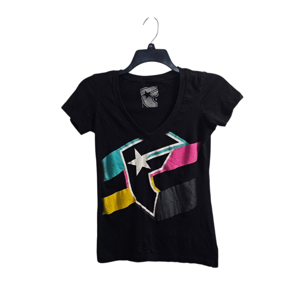 Famous Stars and Straps Vintage y2k Sexy Deep V-Neck Top Small Black Pink Yellow